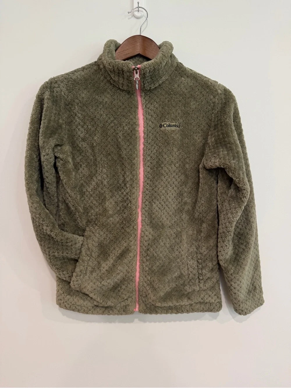 Girls Columbia Olive Green Sherpa Fleece Full Zip Jacket Size L 14/16